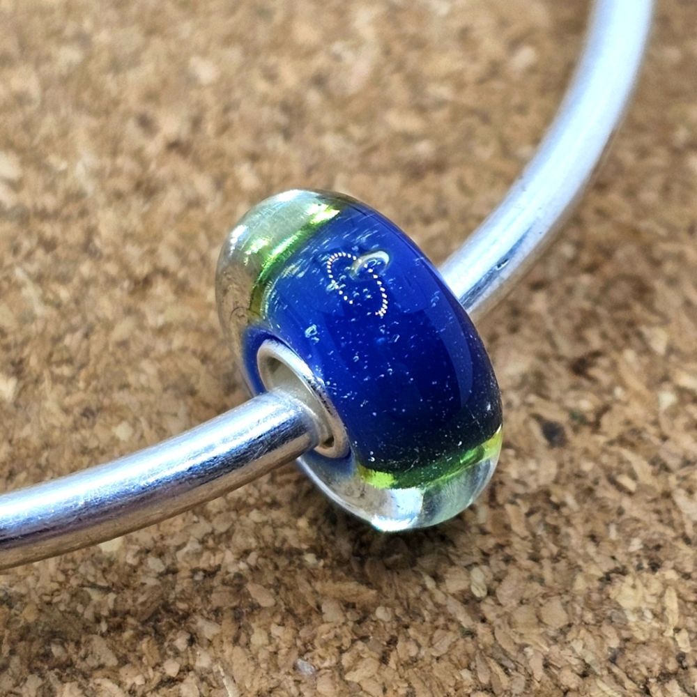 3/$30 Blue Green Glass Murano Sterling Silver Spacer Charm Bead For Pandora